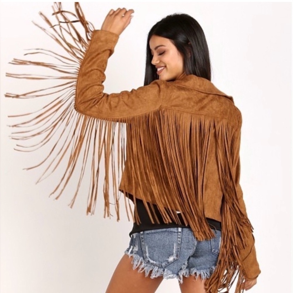 ✨Show Me Your MuMu✨ Ojai Fringe Jacket (penny faux suede) in Tan
